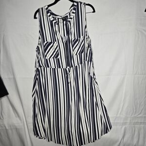 Torrid 2X Navy White Stripe Drawstring Sleeveless Dress Nautical Coastal Midi